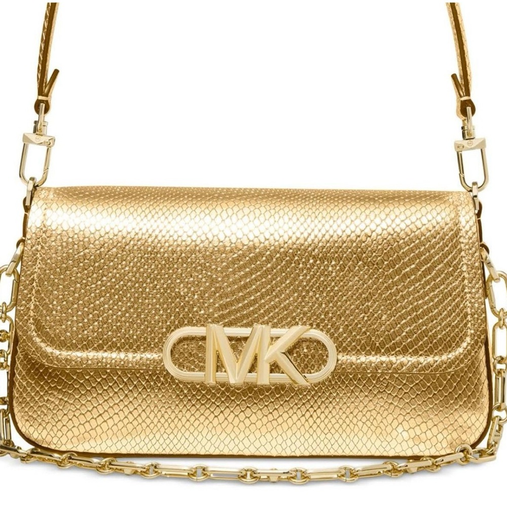 MK Parker Snake Embossed Gold Leather Shoulder Bag.